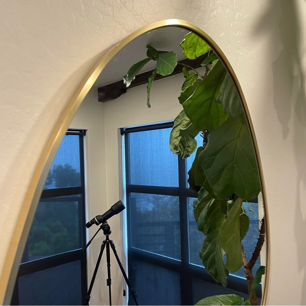 NEW West Elm XL Gold Asymmetrical Framed Mid-Century Modern Hanging Wall Mirror